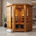 4-Person Cedar Corner Infrared Sauna with 10 Carbon Heaters