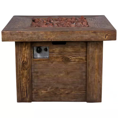 Merida Square Outdoor Propane Gas Brown Fire Pit Table with Lava Rock, 34.5 In. Long