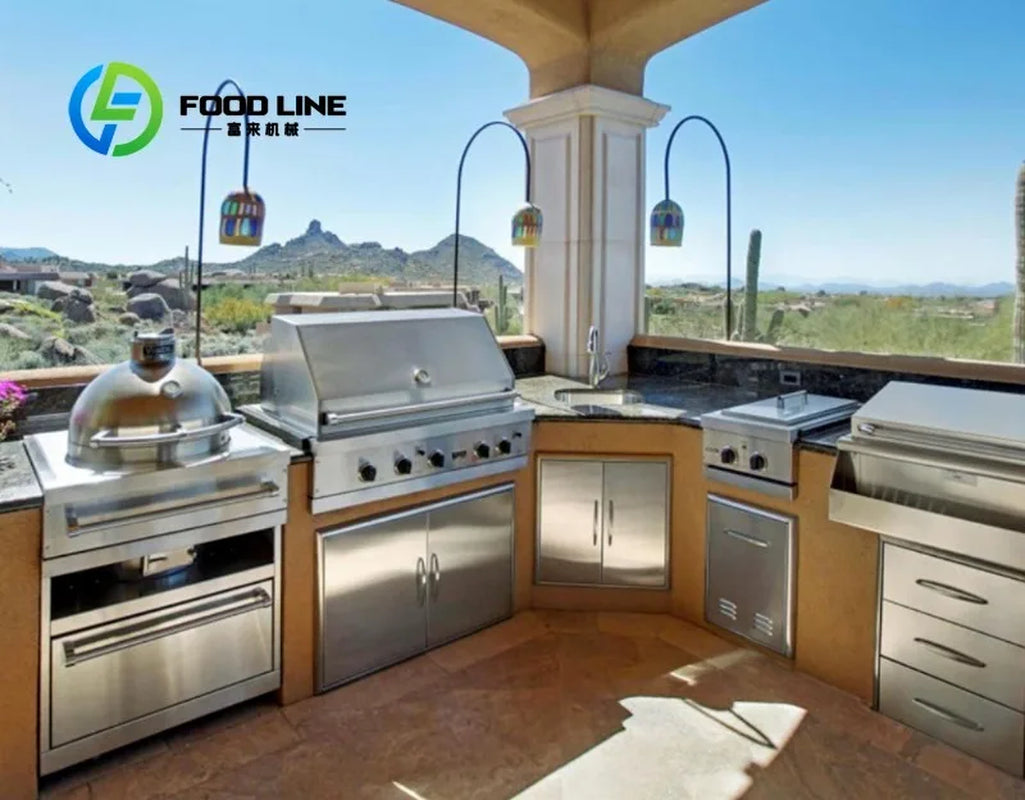 Customizable Outdoor Kitchen BBQ Island L-Shaped Full Kitchen Cabinets with Bar Natural Gas Full-Size Adjustable Height