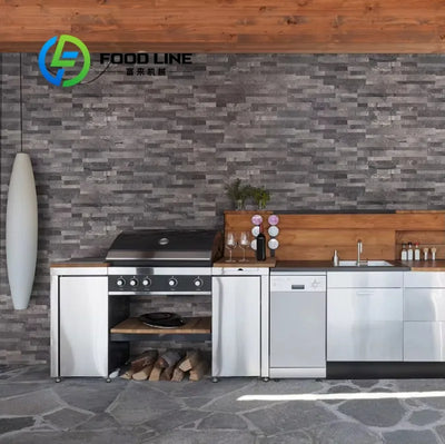 Customizable Outdoor Kitchen BBQ Island L-Shaped Full Kitchen Cabinets with Bar Natural Gas Full-Size Adjustable Height