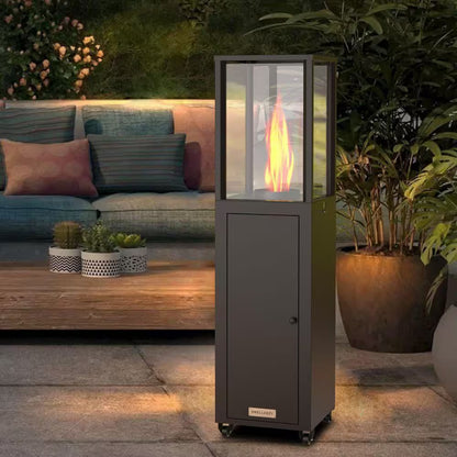 58,500 BTU Steel Wood Pellet Standing Patio Heater with Wheels-Black