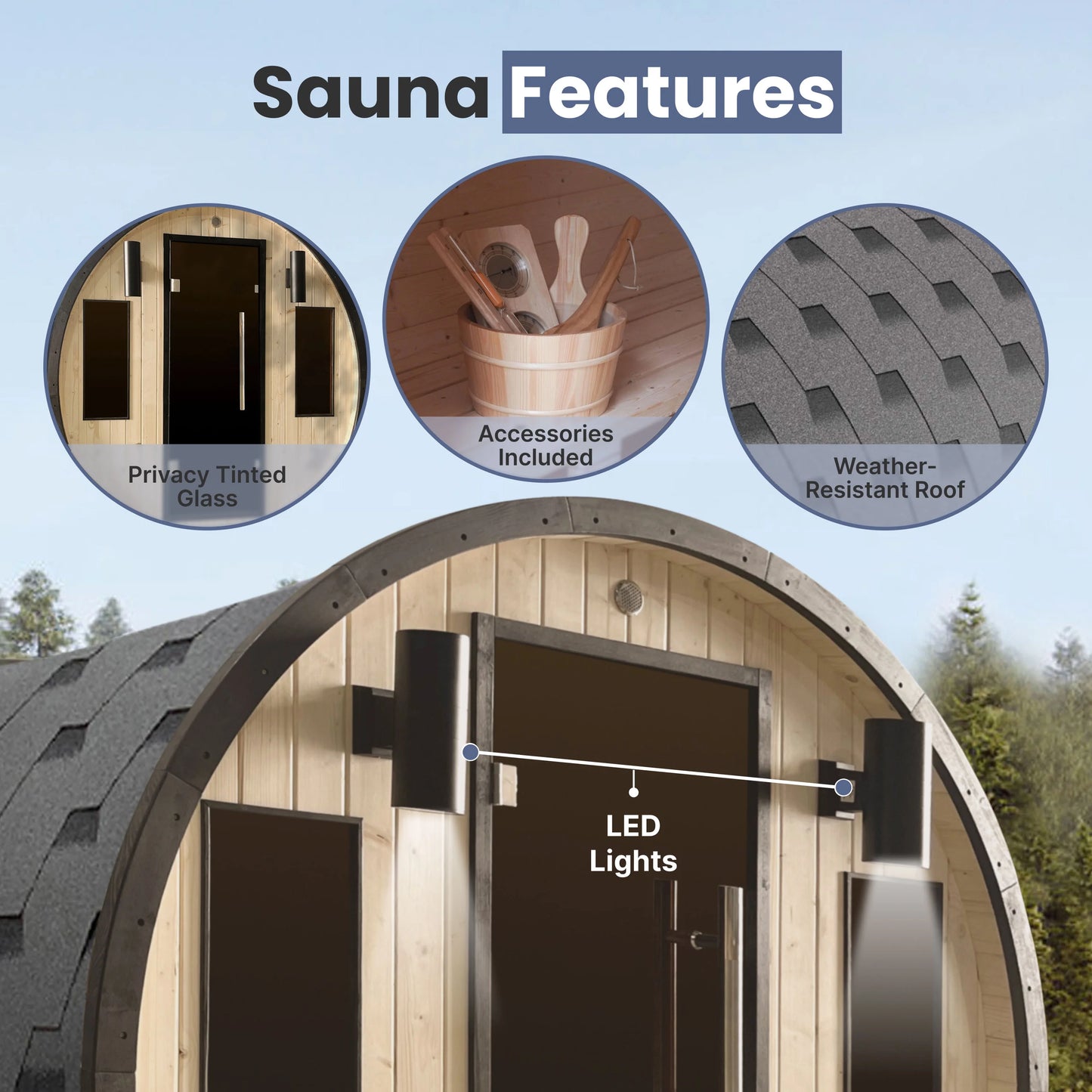 Outdoor 3-4 Person Pine Wood Dry Wet Barrel Sauna with Heater and Roof