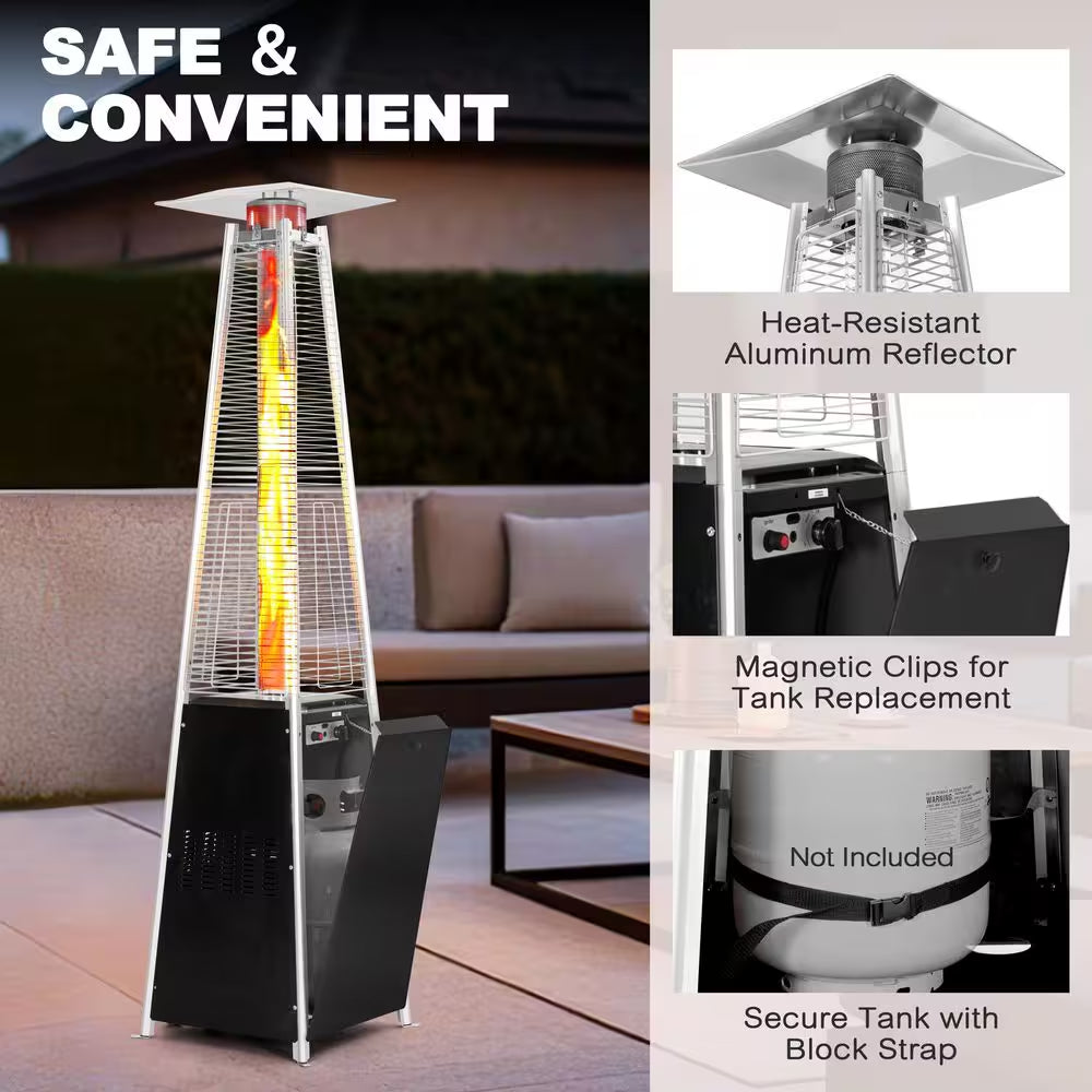 48,000 BTU Black Heat-Focusing Propane Gas Patio Heater with Wheels