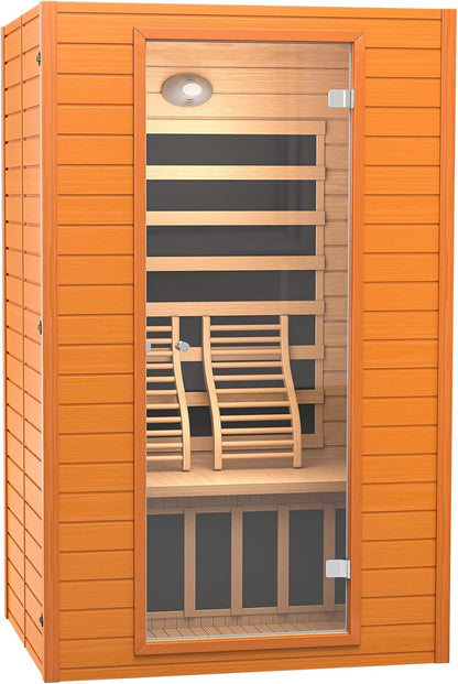 Infrared Sauna, 2 Person Low EMF FAR Infrared Saunas for Home, Indoor Personal Canadian Hemlock Wood Sauna with 9 Chromo Therapy Lights, Bluetooth Speakers for Home & Gym Spa