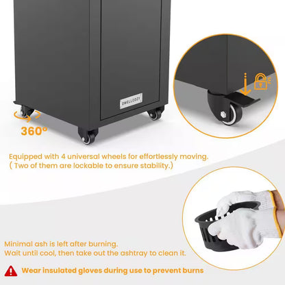 58,500 BTU Steel Wood Pellet Standing Patio Heater with Wheels-Black