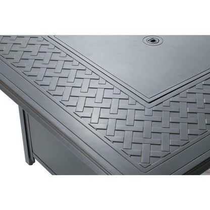 42 In. Topaz Cast Aluminum Heron Square Gas Fire Pit Chat Table with Clear Glass Fire Beads