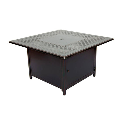 42 In. Topaz Cast Aluminum Heron Square Gas Fire Pit Chat Table with Clear Glass Fire Beads