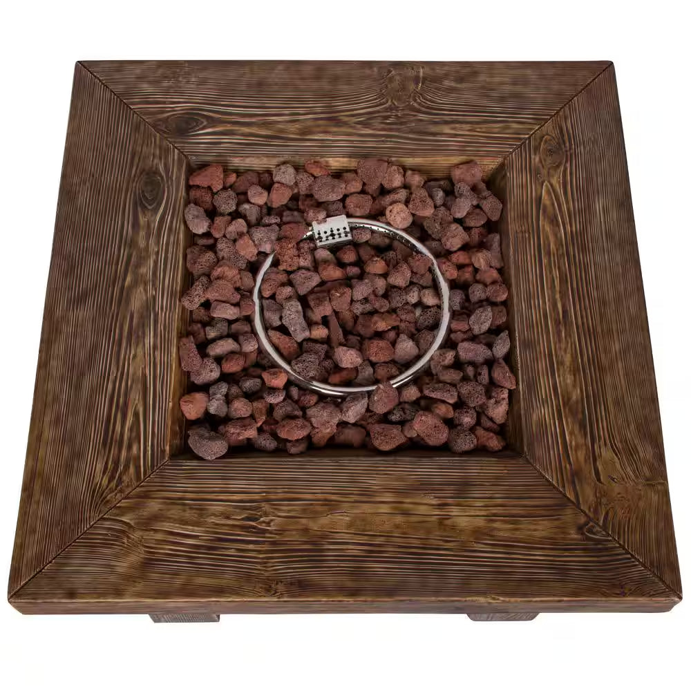 Merida Square Outdoor Propane Gas Brown Fire Pit Table with Lava Rock, 34.5 In. Long