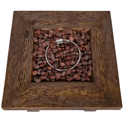 Merida Square Outdoor Propane Gas Brown Fire Pit Table with Lava Rock, 34.5 In. Long