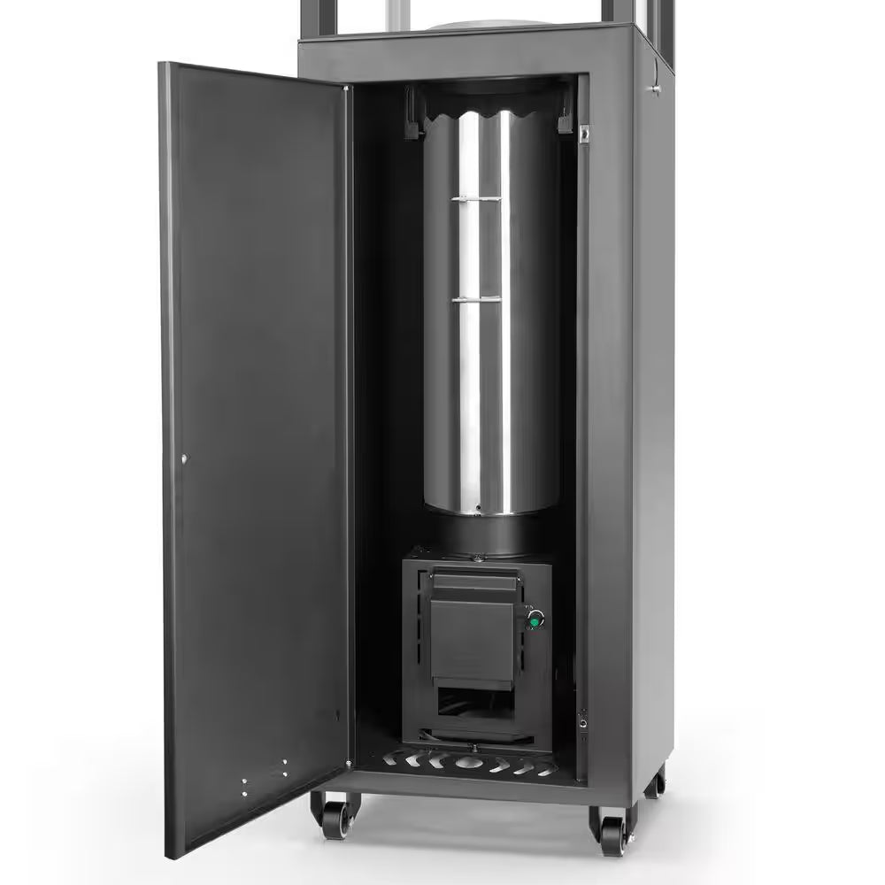 58,500 BTU Steel Wood Pellet Standing Patio Heater with Wheels-Black