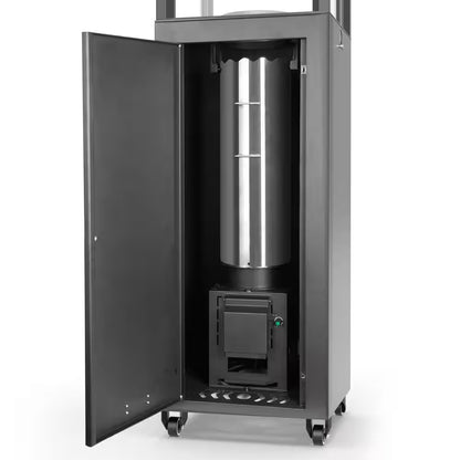 58,500 BTU Steel Wood Pellet Standing Patio Heater with Wheels-Black