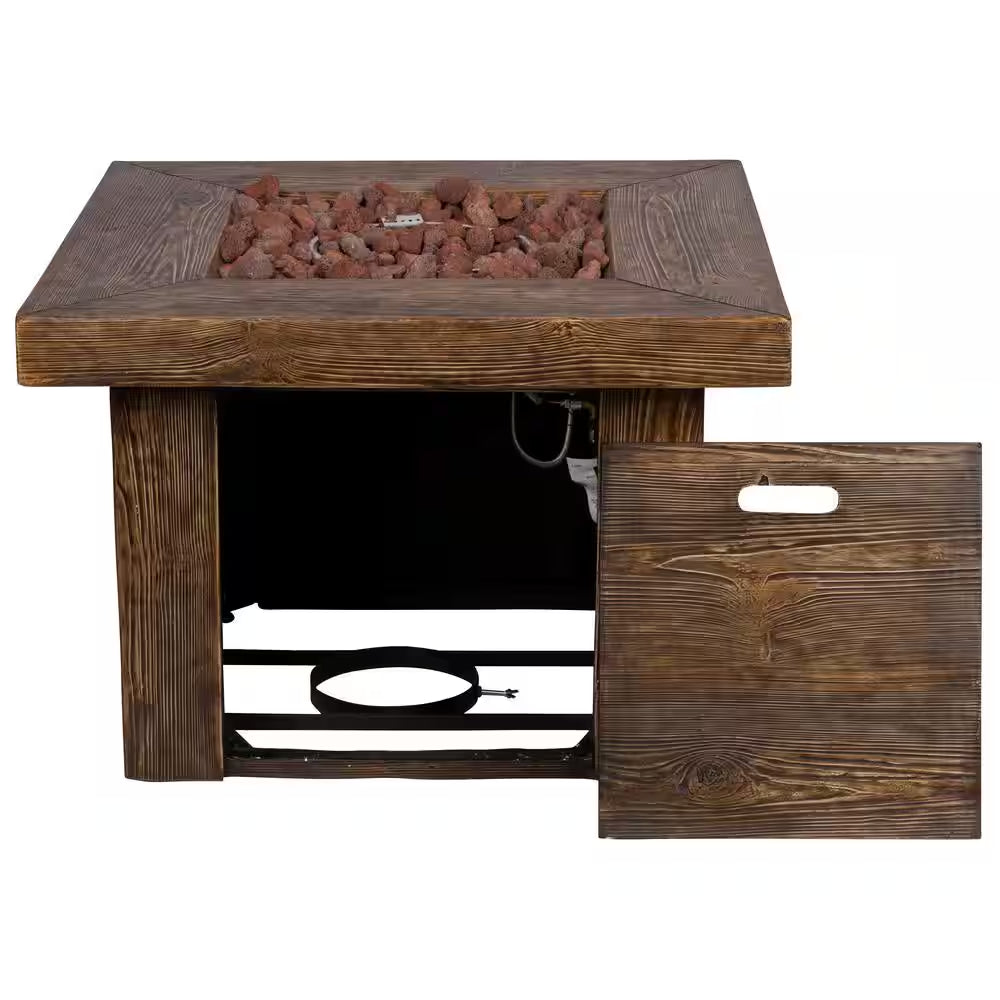 Merida Square Outdoor Propane Gas Brown Fire Pit Table with Lava Rock, 34.5 In. Long