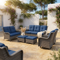 Patio Furniture Set 6-Piece Outdoor Patio Conversation Set with Blue Cushions Lawn Furniture