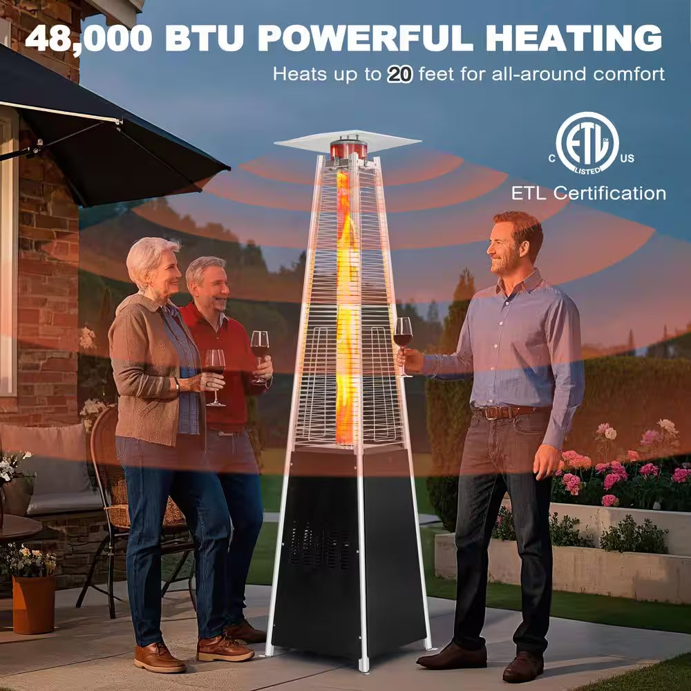 48,000 BTU Black Heat-Focusing Propane Gas Patio Heater with Wheels