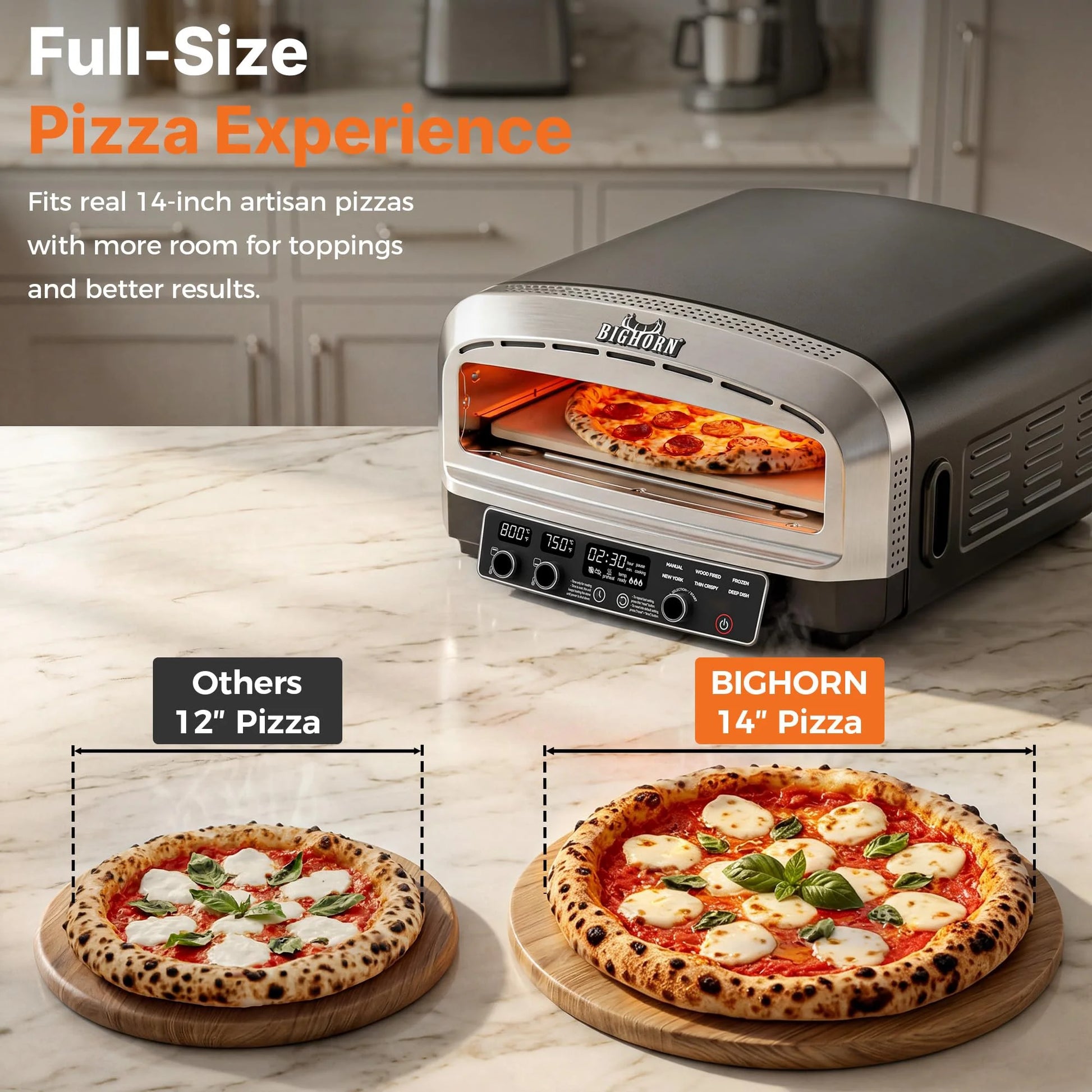 S Pizza Oven Indoor, 14 Inch Electric Pizza Maker with 6 Preset Modes, Pizza Cooker with Pizza Stone and Pizza Peel