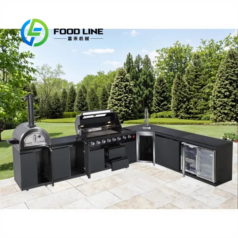 Customizable Outdoor Kitchen BBQ Island L-Shaped Full Kitchen Cabinets with Bar Natural Gas Full-Size Adjustable Height