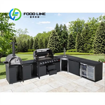 Customizable Outdoor Kitchen BBQ Island L-Shaped Full Kitchen Cabinets with Bar Natural Gas Full-Size Adjustable Height