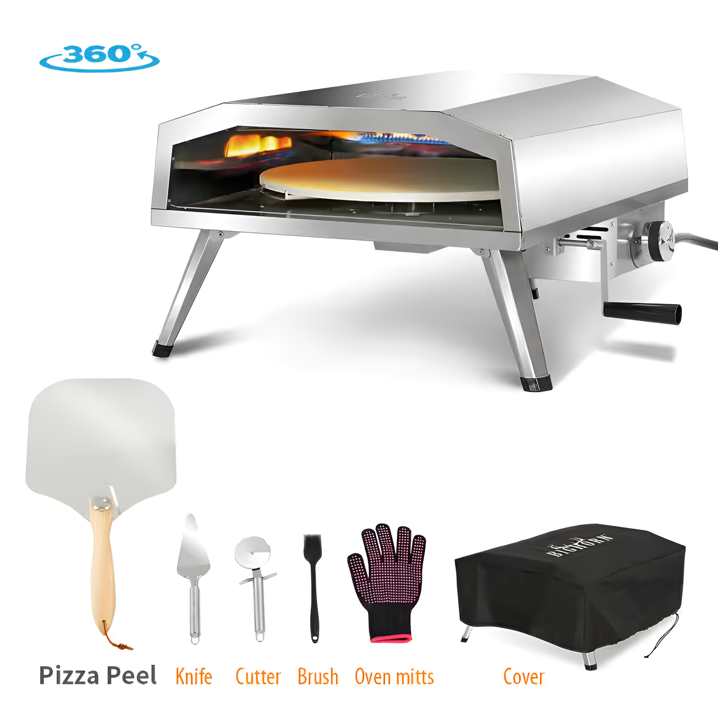 16 In. Propane Pizza Oven, Outdoor Pizza Oven in Stainless Steel, W/Rotating Pizza Stone