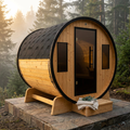 Outdoor 3-4 Person Pine Wood Dry Wet Barrel Sauna with Heater and Roof