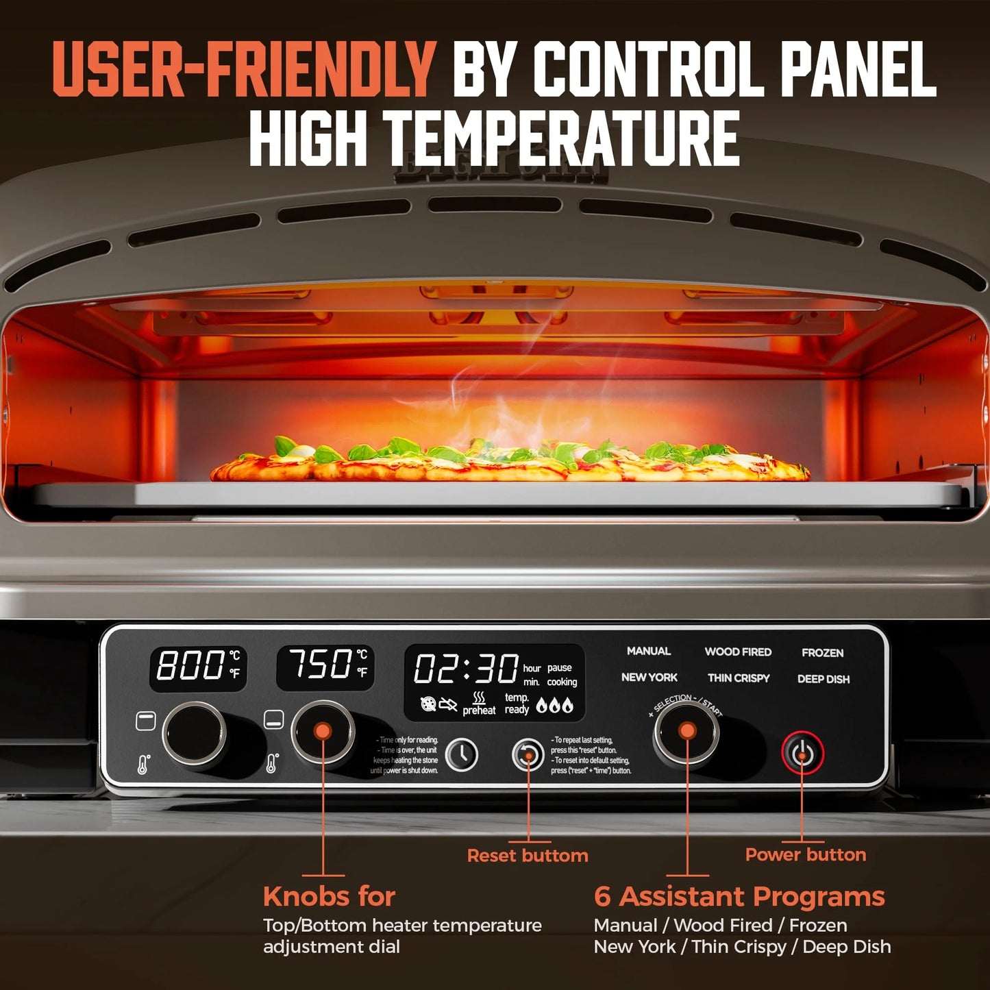 S Pizza Oven Indoor, 14 Inch Electric Pizza Maker with 6 Preset Modes, Pizza Cooker with Pizza Stone and Pizza Peel