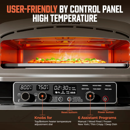 S Pizza Oven Indoor, 14 Inch Electric Pizza Maker with 6 Preset Modes, Pizza Cooker with Pizza Stone and Pizza Peel
