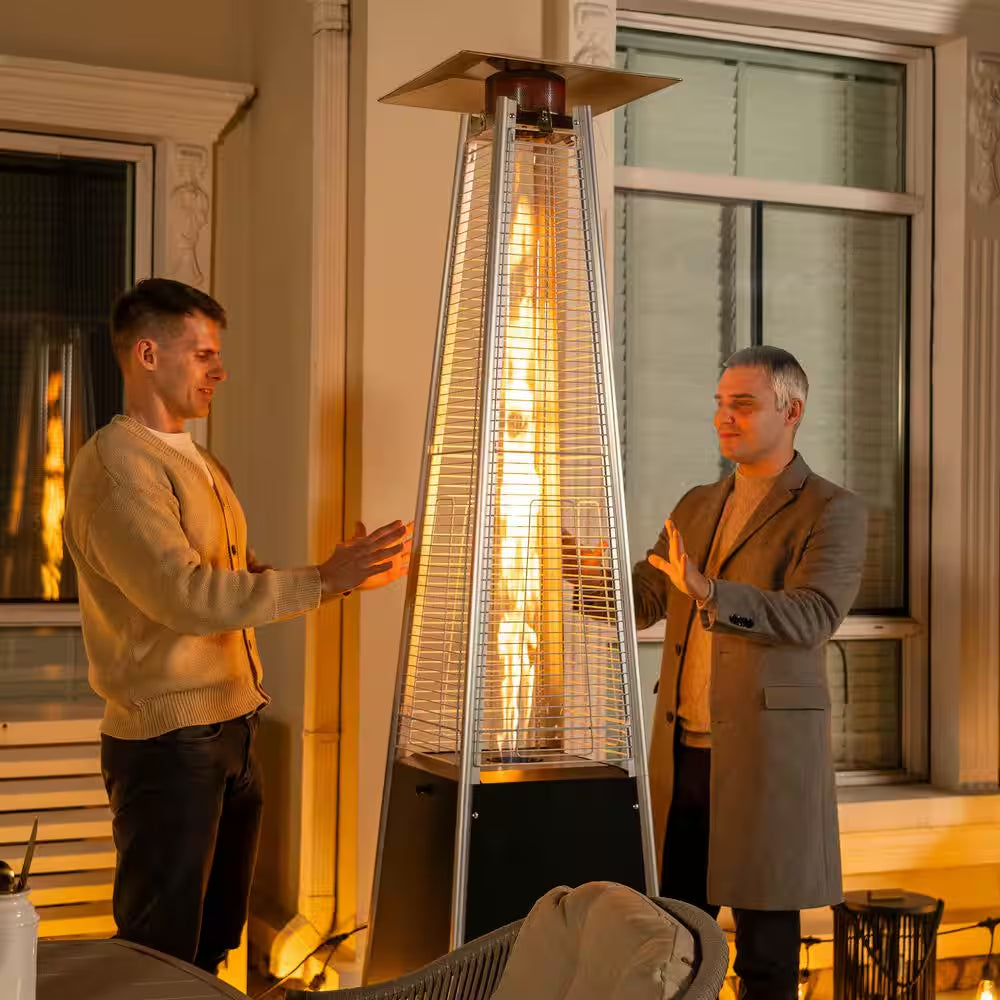 48,000 BTU Black Heat-Focusing Propane Gas Patio Heater with Wheels