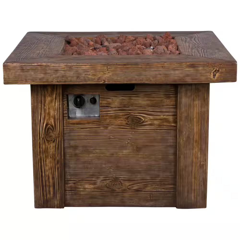 Merida Square Outdoor Propane Gas Brown Fire Pit Table with Lava Rock, 34.5 In. Long