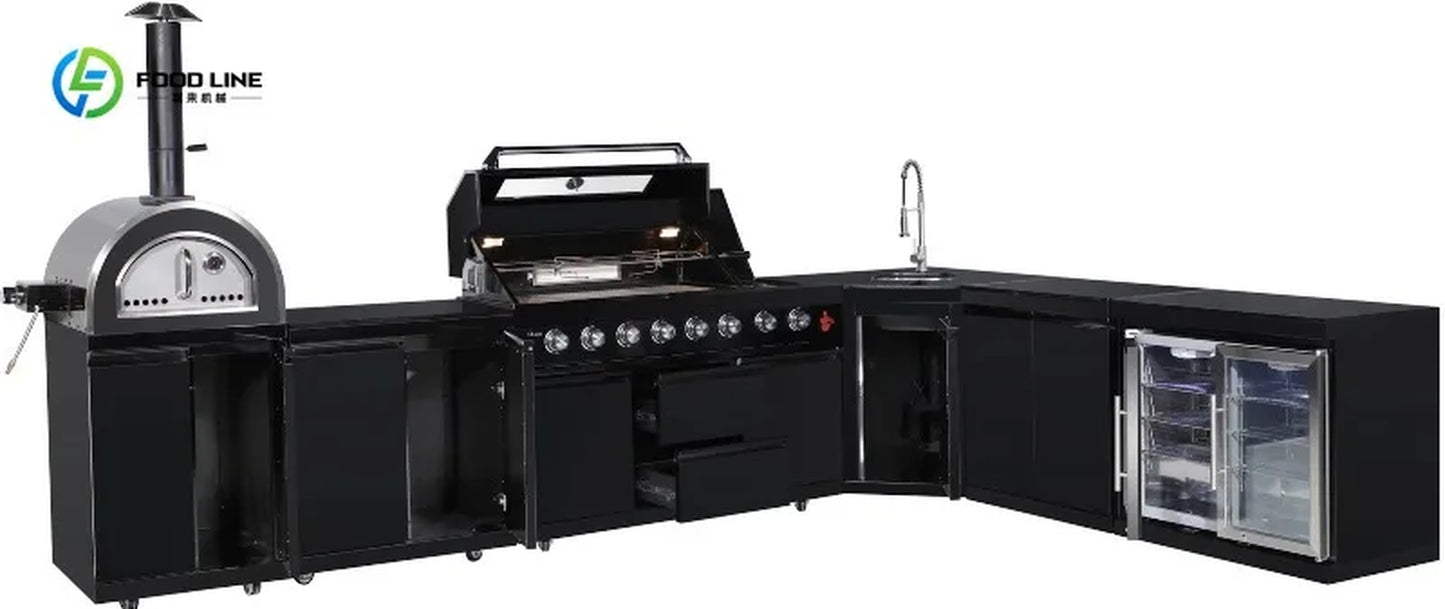 Customizable Outdoor Kitchen BBQ Island L-Shaped Full Kitchen Cabinets with Bar Natural Gas Full-Size Adjustable Height