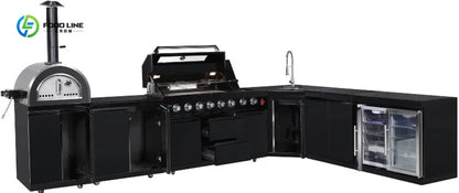 Customizable Outdoor Kitchen BBQ Island L-Shaped Full Kitchen Cabinets with Bar Natural Gas Full-Size Adjustable Height