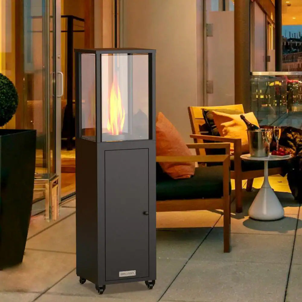 58,500 BTU Steel Wood Pellet Standing Patio Heater with Wheels-Black