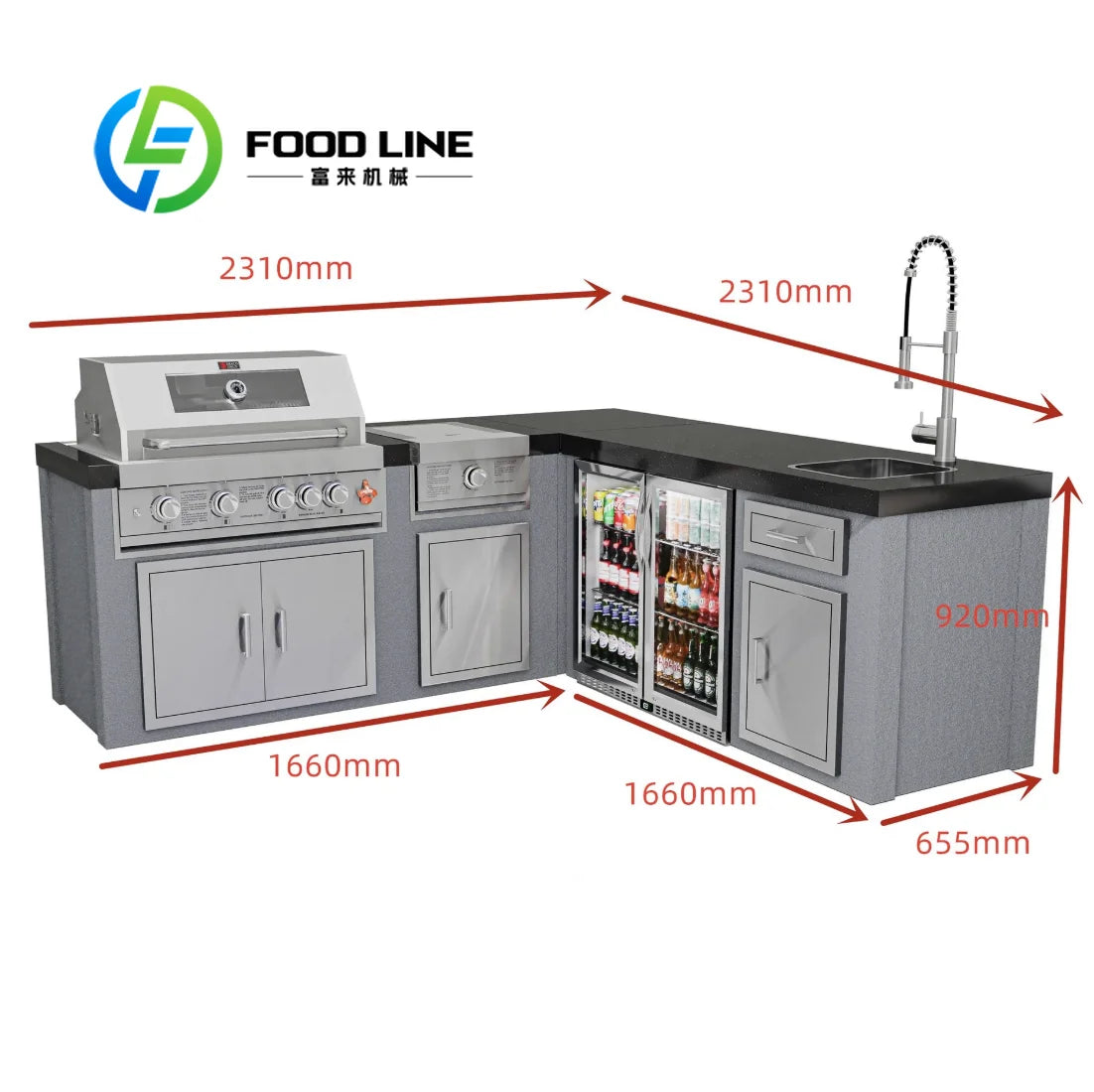 High Quality Outdoor Kitchenware Built-In Refrigerator Countertop Tools BBQ Gas Grill 304 Stainless Outdoor Kitchen Setcustomize
