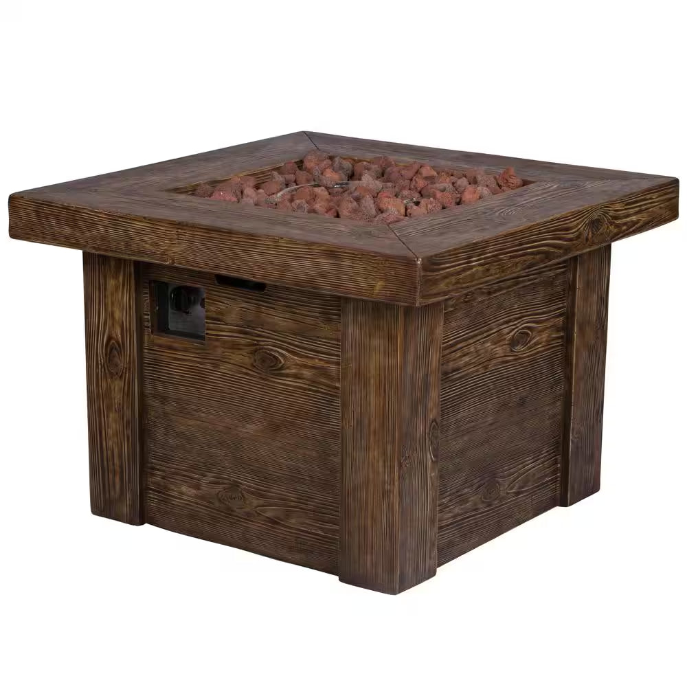 Merida Square Outdoor Propane Gas Brown Fire Pit Table with Lava Rock, 34.5 In. Long