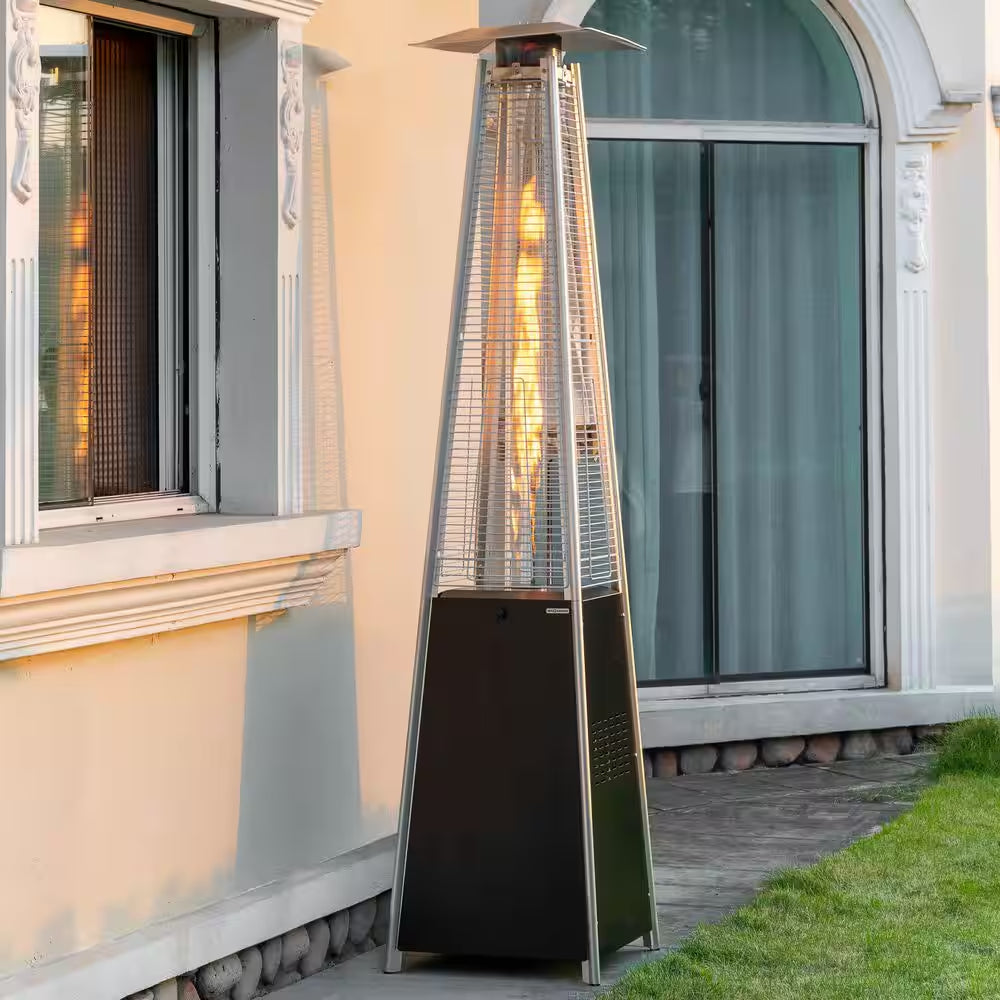 48,000 BTU Black Heat-Focusing Propane Gas Patio Heater with Wheels