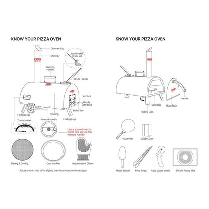 12In Portable Silver Wood-Fired Outdoor Pizza Oven, Includes a Baking Tray, Grill, and Various Accessories.