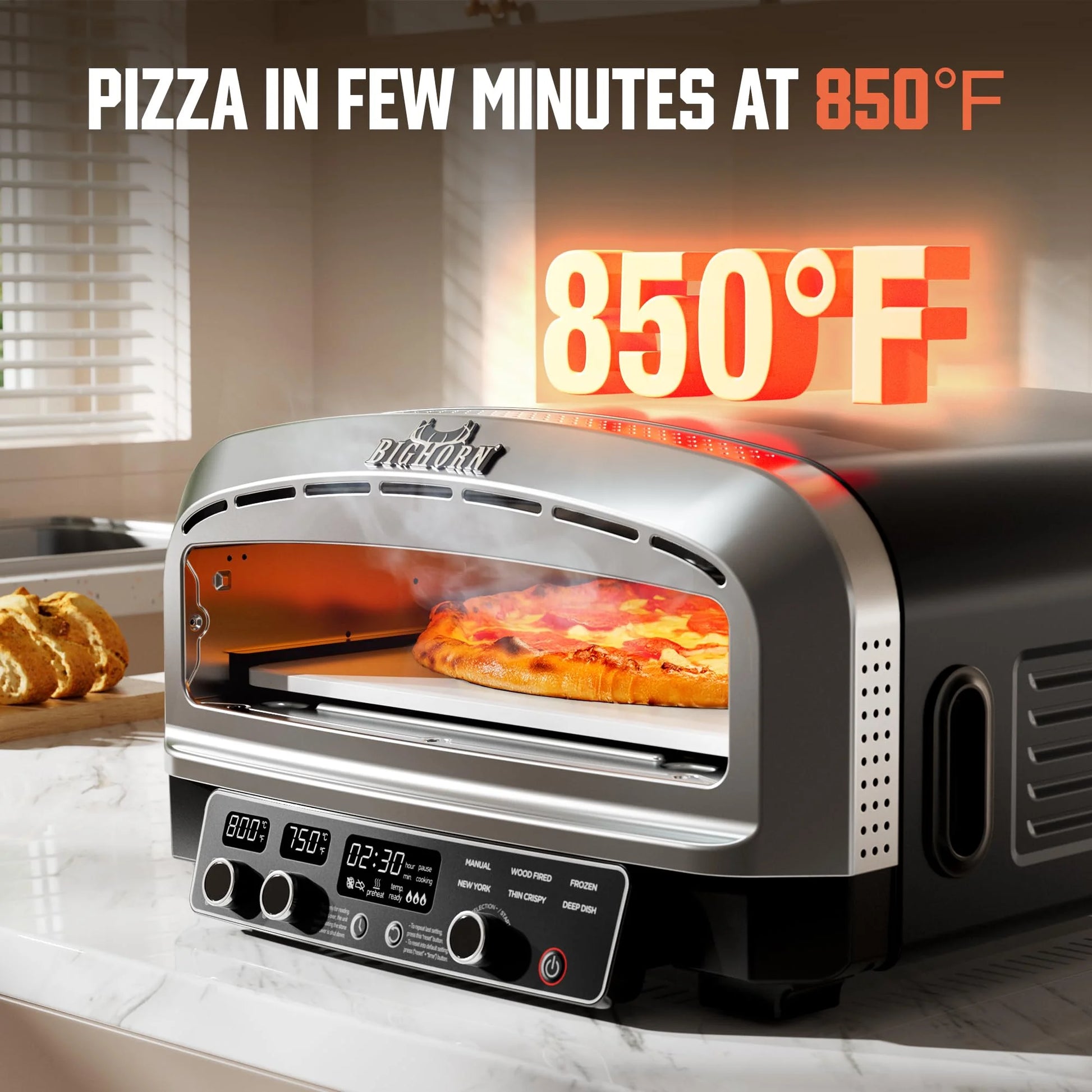 S Pizza Oven Indoor, 14 Inch Electric Pizza Maker with 6 Preset Modes, Pizza Cooker with Pizza Stone and Pizza Peel
