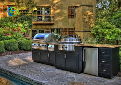 Customizable Outdoor Kitchen BBQ Island L-Shaped Full Kitchen Cabinets with Bar Natural Gas Full-Size Adjustable Height