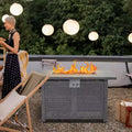 42 In. Gray Rectangle Propane Gas Fire Pit Table 50,000 BTU with Lid, Glass Wind Guard, Waterproof Cover, Lava Rocks