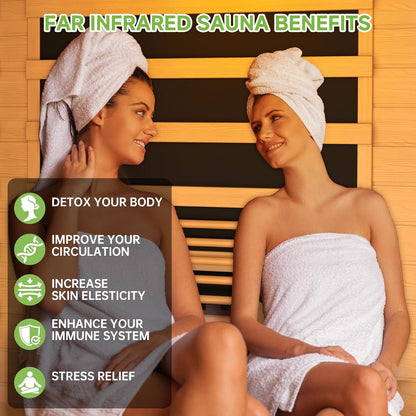 Infrared Sauna, 2 Person Low EMF FAR Infrared Saunas for Home, Indoor Personal Canadian Hemlock Wood Sauna with 9 Chromo Therapy Lights, Bluetooth Speakers for Home & Gym Spa