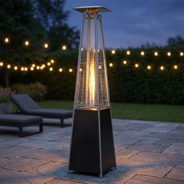 48,000 BTU Steel Propane Standing Pyramid Patio Heater with Wheels Ideal for Backyard Balcony 6-8 People — Studio Shot