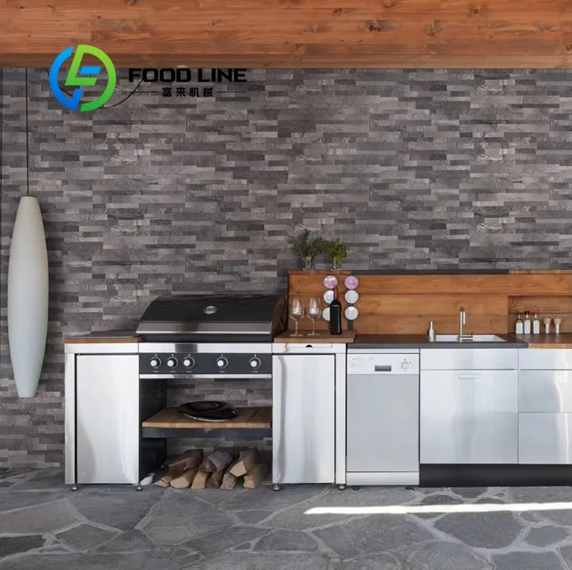 Customizable Outdoor Kitchen BBQ Island L-Shaped Full Kitchen Cabinets with Bar Natural Gas Full-Size Adjustable Height