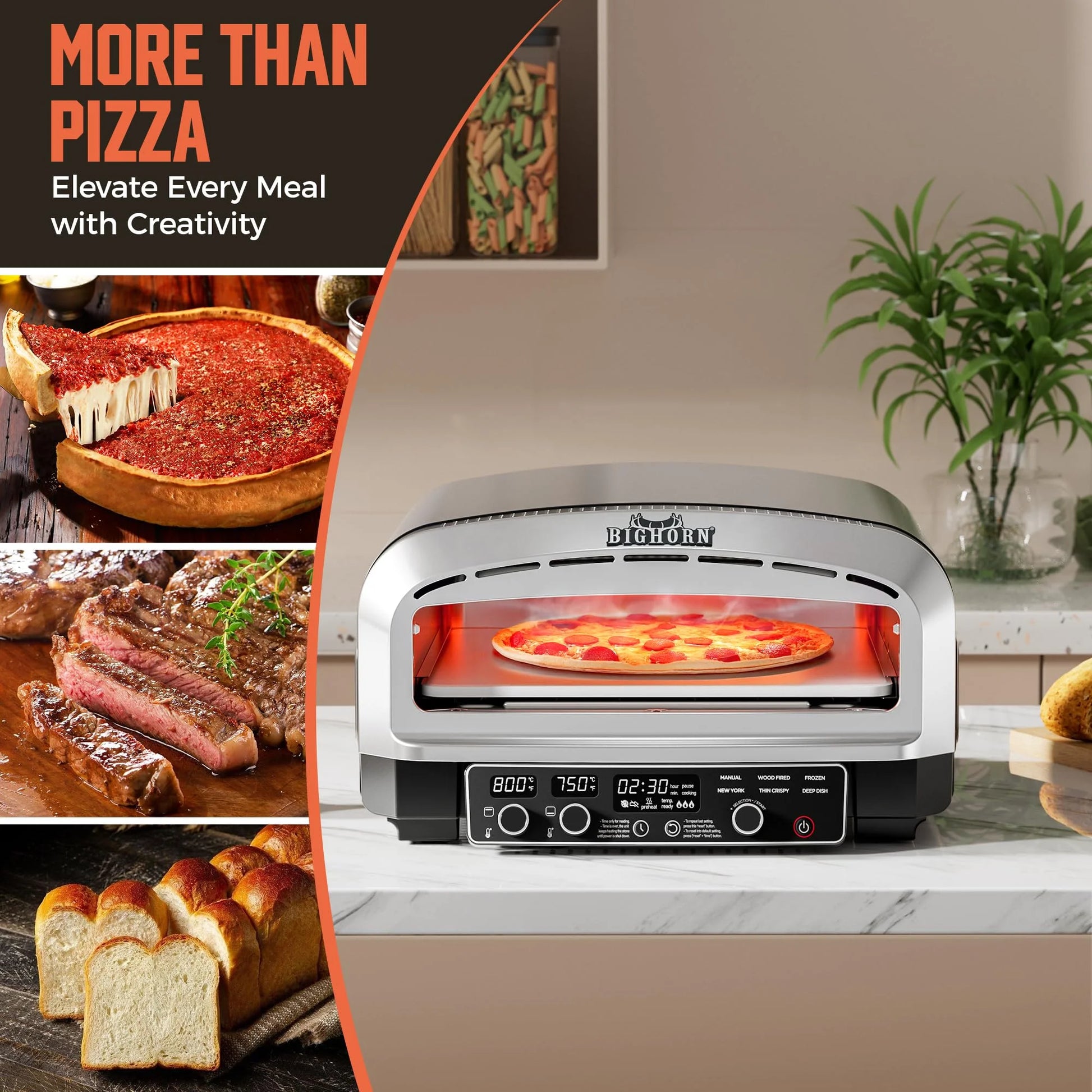 S Pizza Oven Indoor, 14 Inch Electric Pizza Maker with 6 Preset Modes, Pizza Cooker with Pizza Stone and Pizza Peel