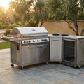 Akoah 4-Piece Modular Outdoor Kitchen Island Set with 8-Burner Grill, Fridge & Wheels