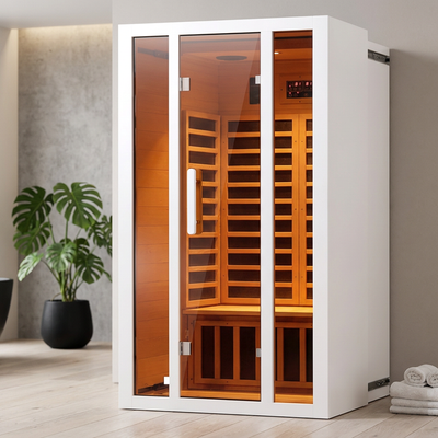 2 Person Extendable FAR Infrared Sauna for Home, Hemlock Wood Low EMF 6 Carbon Heaters Indoor Saunas with LED Lights, Bluetooth Speaker, Digital Control Panel, and Seating Bench