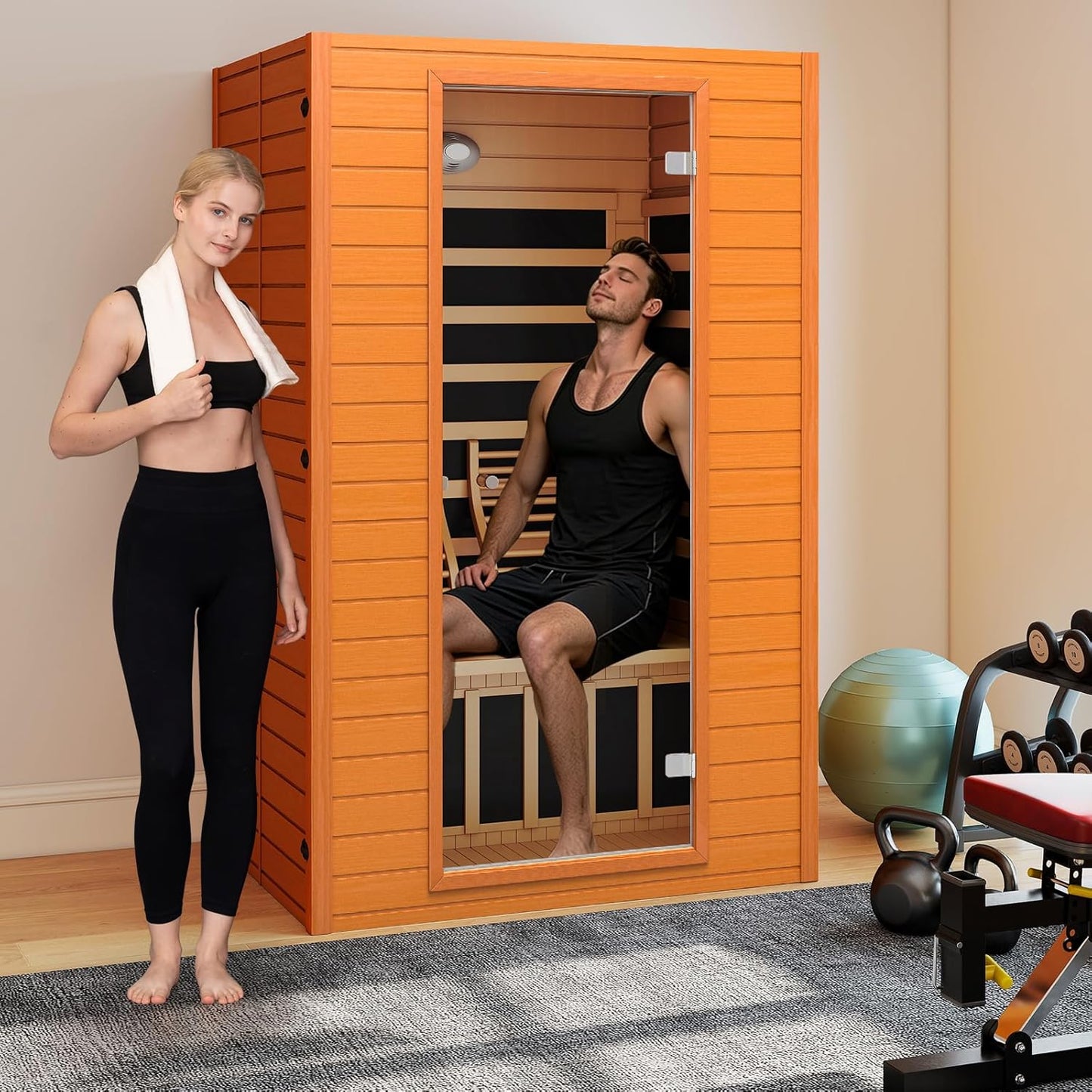 Infrared Sauna, 2 Person Low EMF FAR Infrared Saunas for Home, Indoor Personal Canadian Hemlock Wood Sauna with 9 Chromo Therapy Lights, Bluetooth Speakers for Home & Gym Spa