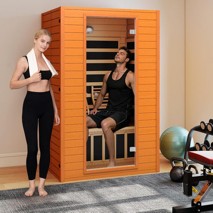 Infrared Sauna, 2 Person Low EMF FAR Infrared Saunas for Home, Indoor Personal Canadian Hemlock Wood Sauna with 9 Chromo Therapy Lights, Bluetooth Speakers for Home & Gym Spa