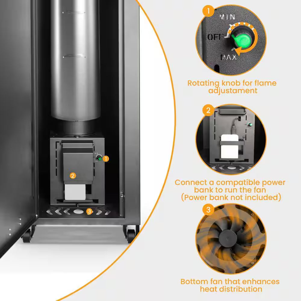 58,500 BTU Steel Wood Pellet Standing Patio Heater with Wheels-Black