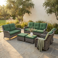 Patio Furniture Set 6-Piece Outdoor Patio Conversation Set with Green Cushions Lawn Furniture