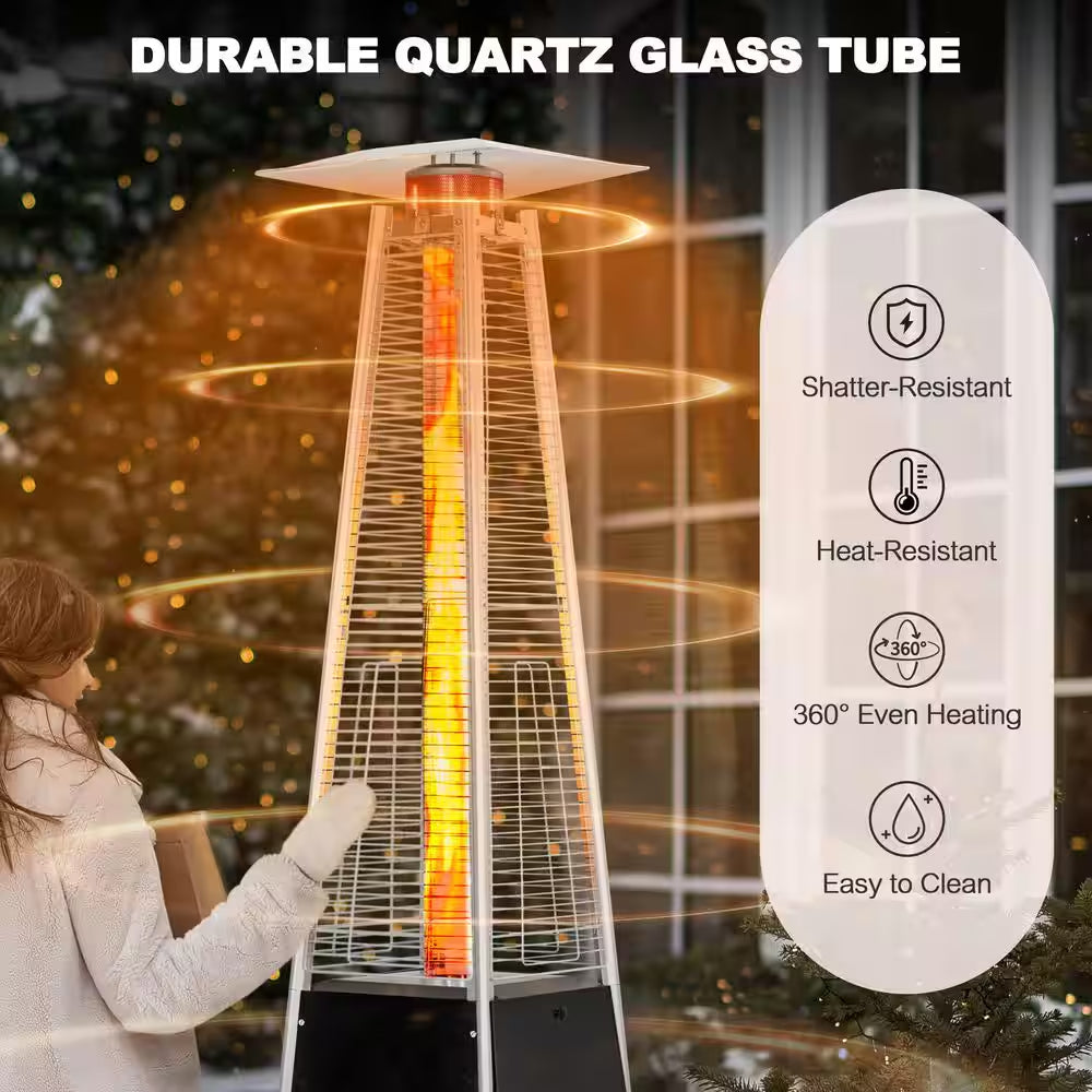 48,000 BTU Black Heat-Focusing Propane Gas Patio Heater with Wheels