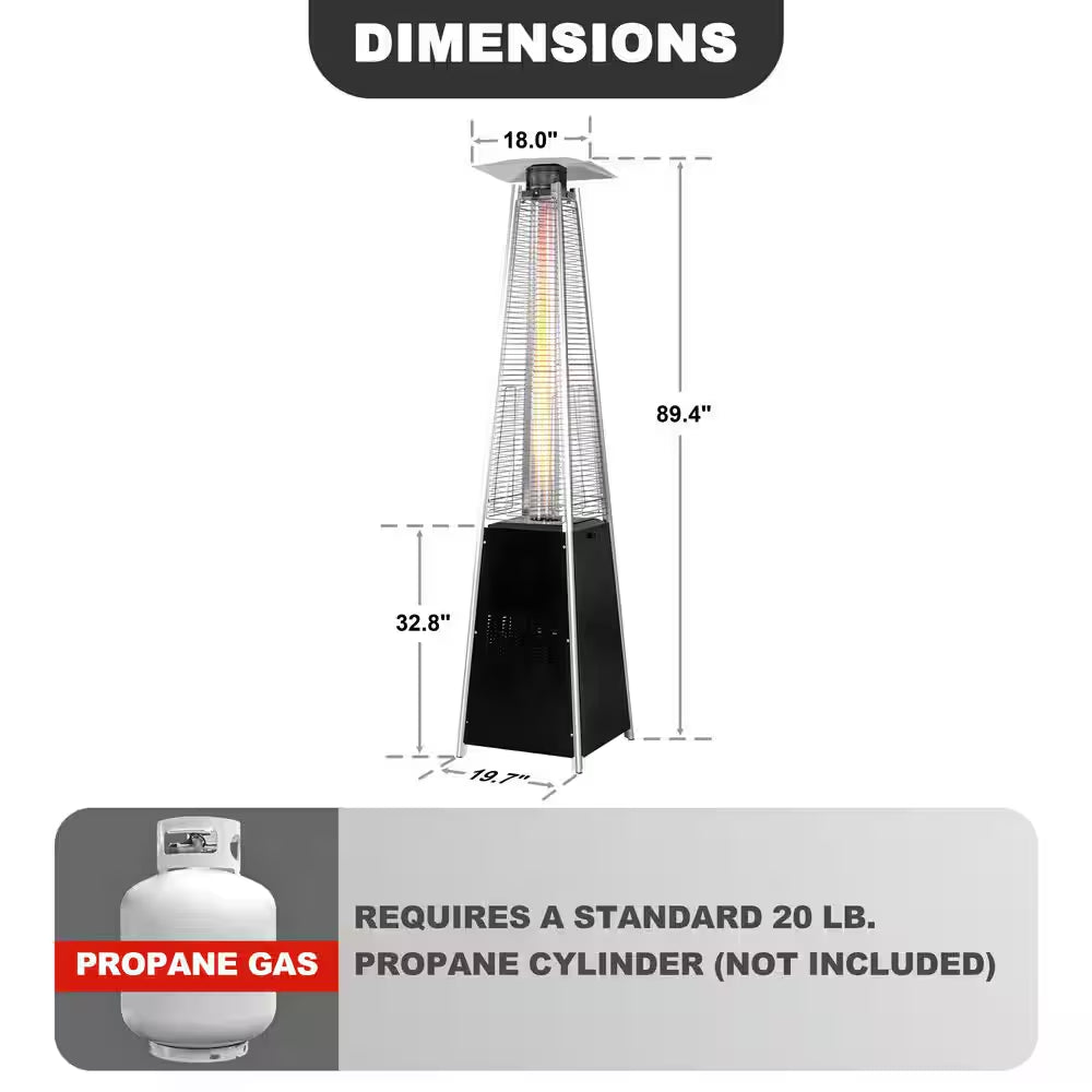 48,000 BTU Black Heat-Focusing Propane Gas Patio Heater with Wheels