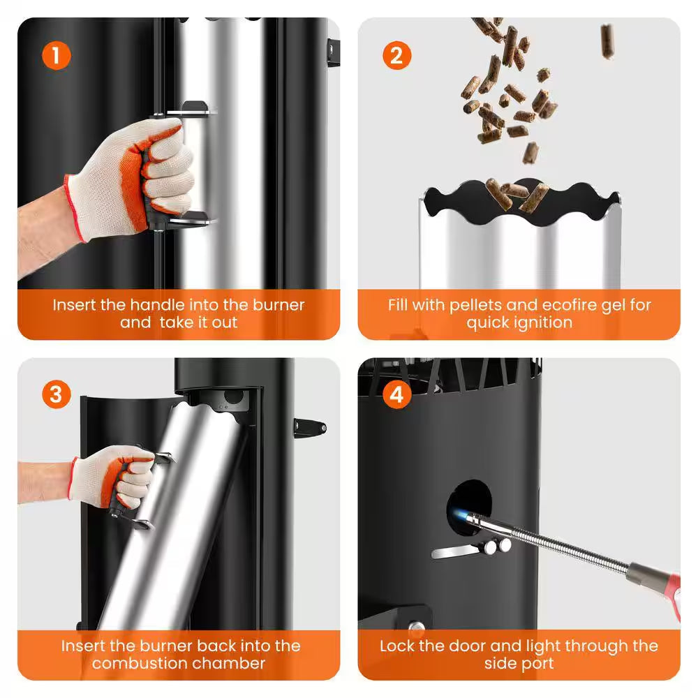 58,500 BTU Steel Wood Pellet Freestanding Patio Heater with Wheels-Black